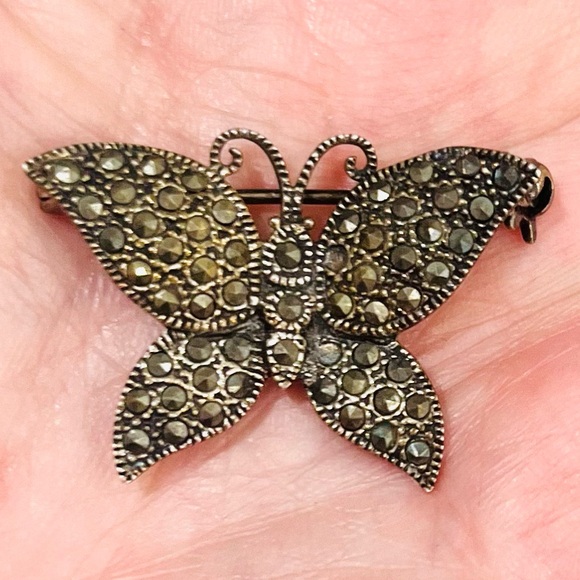 Vintage Sterling Silver Marcasite Butterfly Brooch – Signed 925 FAS